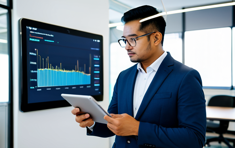A professional Malay man in a modest business suit, thoughtfully gazing at a tablet screen in a modern, minimalist office environment. Abstract, glowing data streams subtly flow around the screen, symbolizing AI analyzing human interaction and emotions. The background features blurred, contemporary office decor. Fully clothed, appropriate attire, safe for work, correct proportions, natural pose, professional dress, natural body proportions, well-formed hands, proper finger count, high quality professional photography, appropriate content, family-friendly.