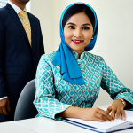 **

A professional Malay businesswoman in a modest baju kurung, sitting at a desk in a bright, modern office in Kuala Lumpur, fully clothed, appropriate attire, safe for work, perfect anatomy, natural proportions, professional photography, high quality.

**
