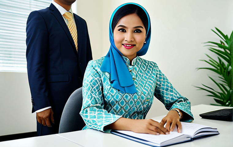 **

A professional Malay businesswoman in a modest baju kurung, sitting at a desk in a bright, modern office in Kuala Lumpur, fully clothed, appropriate attire, safe for work, perfect anatomy, natural proportions, professional photography, high quality.

**