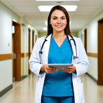 Professional in Healthcare**

"A friendly female doctor wearing a modest lab coat, standing in a bright and modern hospital hallway, fully clothed, appropriate attire, safe for work, perfect anatomy, natural proportions, professional medical photography, high quality. Family-friendly."

**