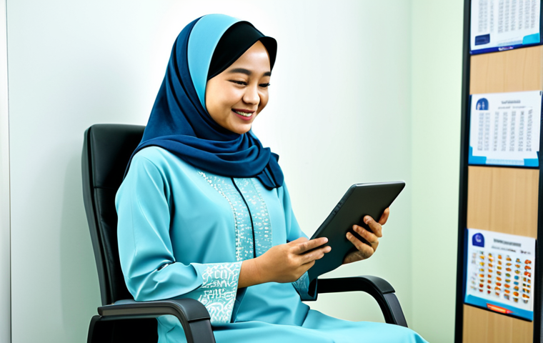 Mental Health Support**

A friendly looking Malaysian woman wearing a modest baju kurung, sitting in a comfortable chair in a brightly lit clinic. She is talking to a helpful AI chatbot on a tablet, which displays supportive messages. The background includes posters about mental wellness in Bahasa Malaysia. The scene is safe for work, family-friendly, fully clothed, and depicts appropriate content. Perfect anatomy, natural pose, professional.

**